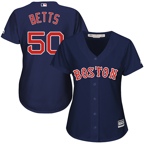 Red Sox #50 Mookie Betts Navy Blue Alternate Women's Stitched MLB Jersey - Click Image to Close